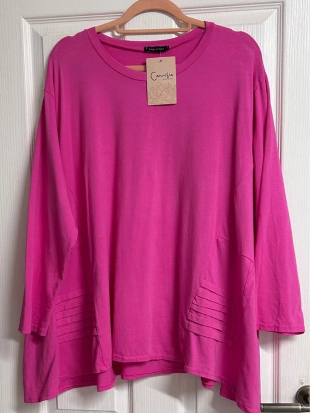 Camillia Made In Italy Hot Pink 3/4 Sleeve Women’s Tunic Top NWT